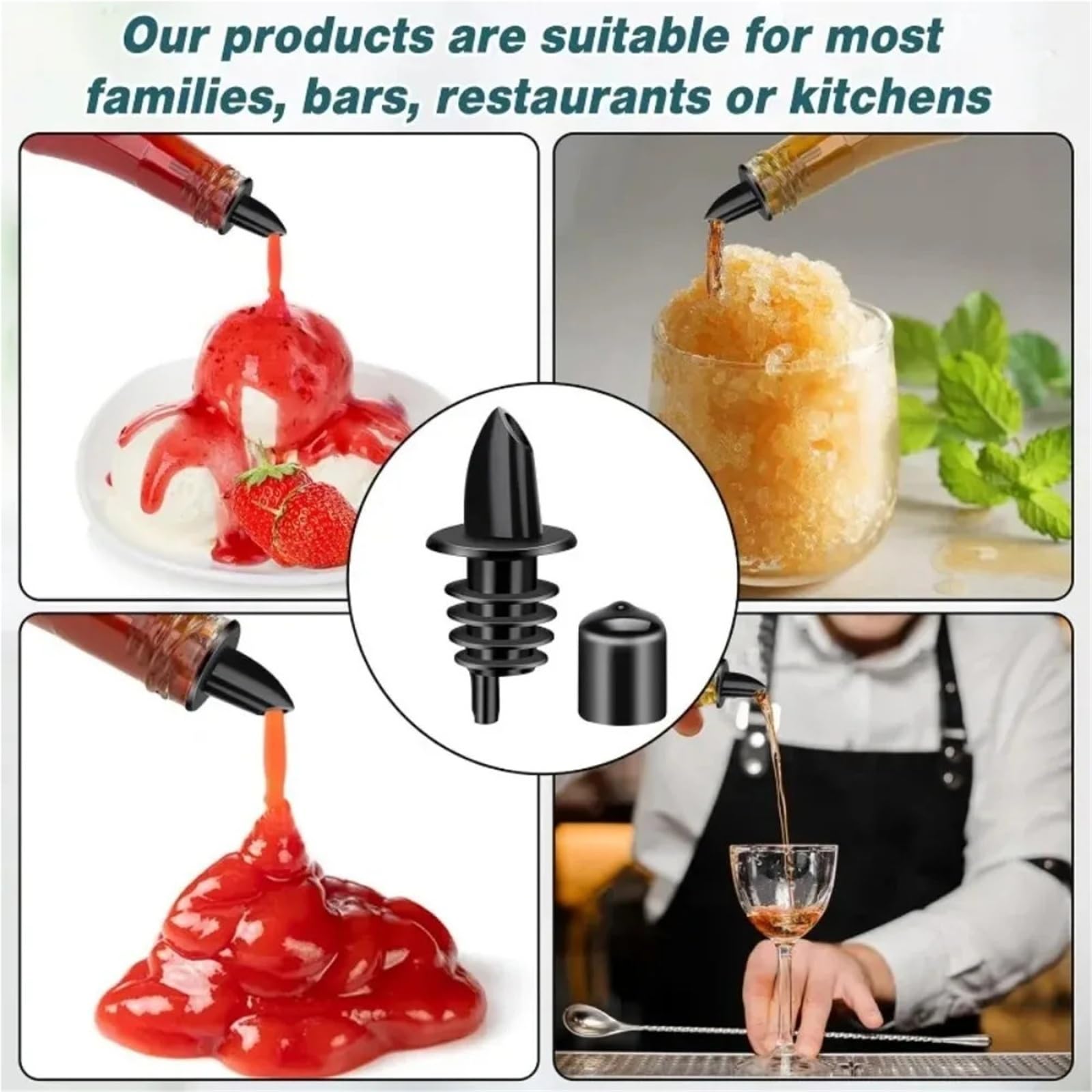 Stainless Steel Pourers Boquillas for Verter Botellas, vertedores de Licor plástico con Tapas Goma for, for Pubs(100pcs)