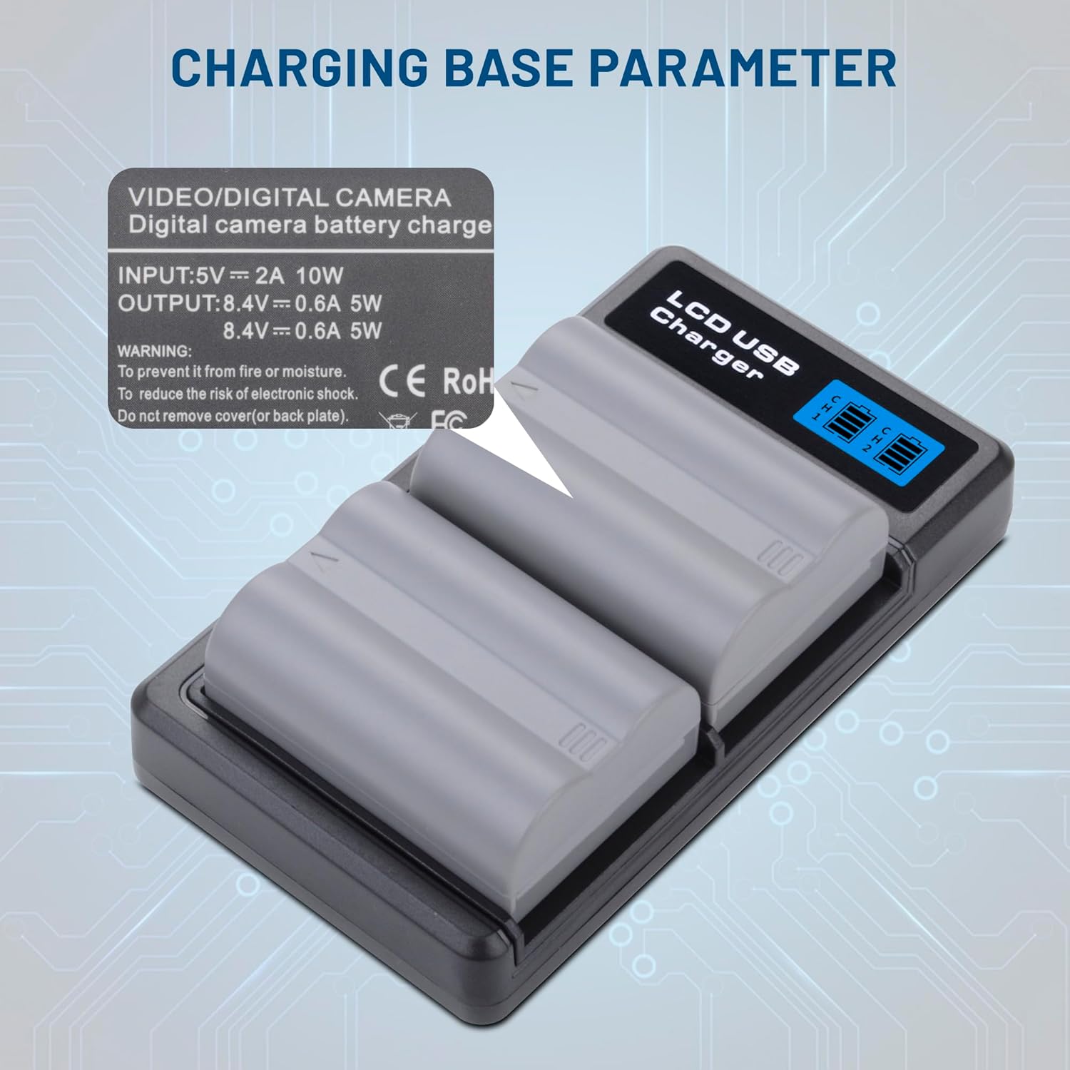2-Pack EN-EL3e Battery with USB-C Dual Charger Compatible with Nikon D50, D70, D70s, D80, D90, D100, D200, D300, D300S, D700 Digital SLR Cameras 2200mAh