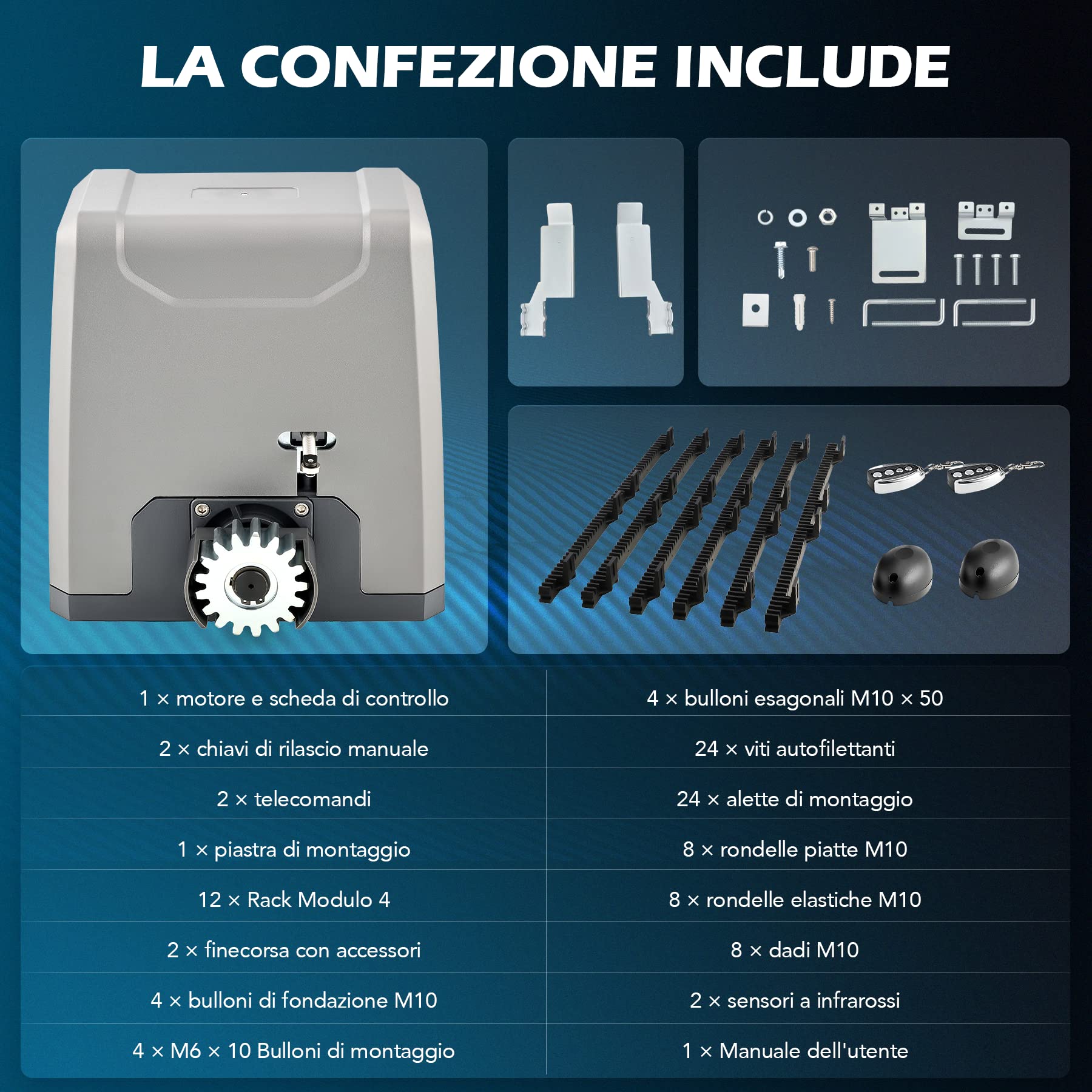 CO-Z 550W Kit Automazione Cancello Scorrevole, Motore Cancello Scorrevole per Porte Fino a 1500kg 12 m con 2 Telecomandi, Cremagliera 12x0.33M e Sensori a Infrarossi per Giardino Garage