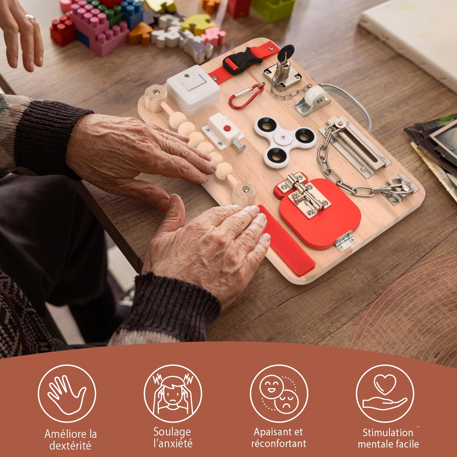 potatomato Planche à Fidget pour Personnes atteintes de démence – activité pour Seniors Produits Alzheimer –Entraînez la motricité Fine intergénérationnelle et réveillez des Souvenirs.