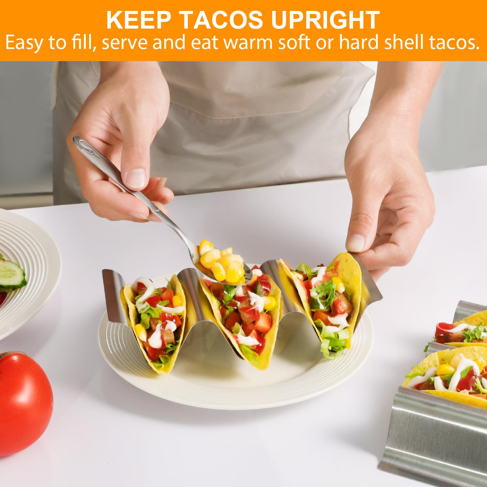 Supports à Tacos Inox 2 Pièces - Pour Tacos Durs Et Mous - Lavables Au Lave-vaisselle