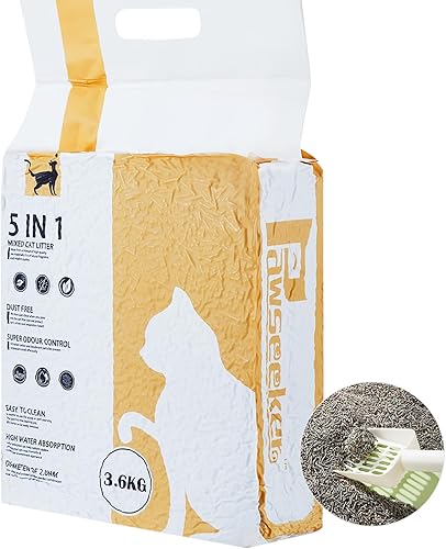 Pawsayes Arena para gatos de tofu, 5 en 1, mezcla de arena para gatos, ultra absorbente, agrupación rápida, control superior de olor, bajo