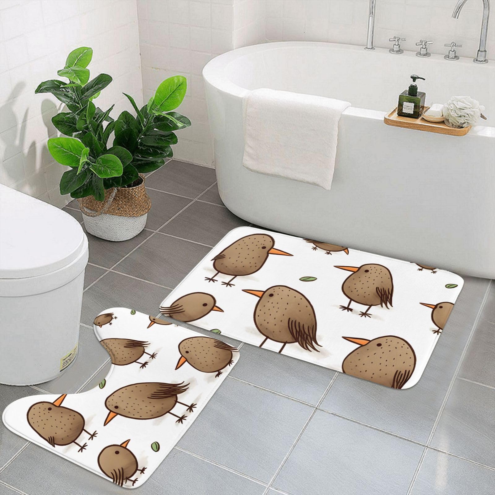 Tapis de bain antidérapant Kiwi lot de 2 anti-glissade en microfibre absorbante en U noir