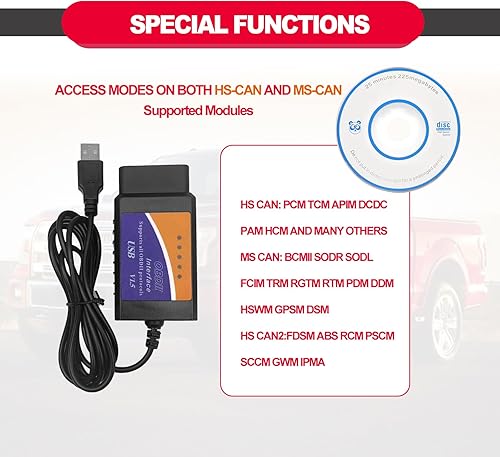 Miniatura 3 de ELMconfig escáner con MS CAN/HS CAN Diagnóstico de interruptor en Windows con chip V1.5 PIC18F25K80 para F150 F250 coche y camión ligero ELM327 OBD2