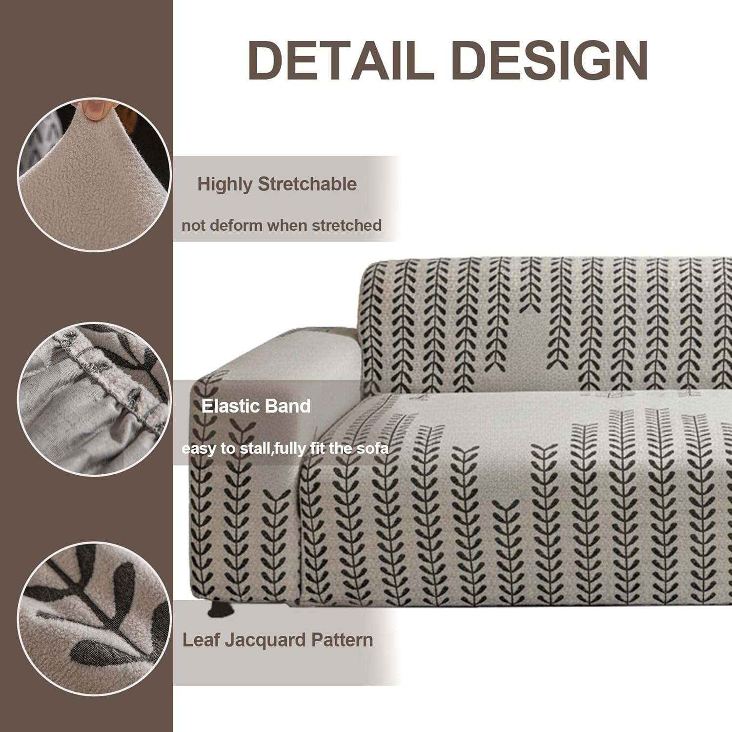 1 Piece Stretch Armchair Cover Washable Slipcover with Grey Leaf Pattern, Pet-Friendly Furniture Protector with Elastic Bottom for Kids and Pets (Small, Dark Grey)