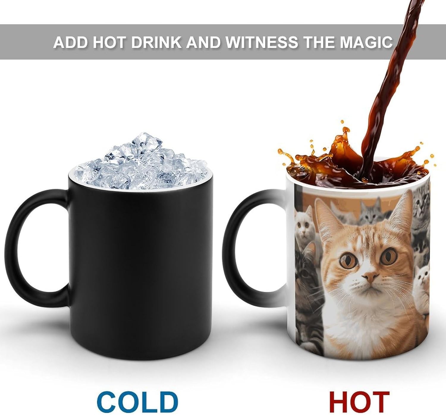 Color Changing Mug Funny Pet Cat Printed Ceramic Coffee Mug Heat Changing Sensitive Mug Magic Heat Changing Coffee Mug Novelty Coffee Mugs