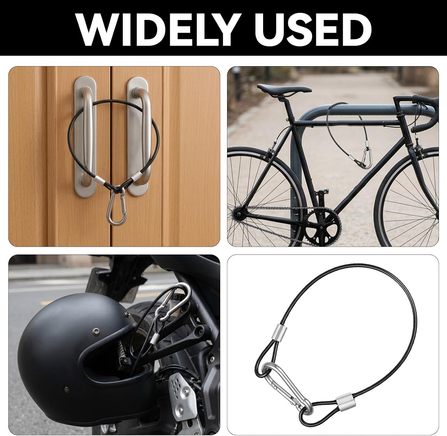 4 Pack Stainless Steel Tether Strap 12 inch Safety Chain with Carabiner Hooks Bird Feeder Hangers Vinyl Cover Coated Cables with Loops for Bike, Luggage, Hanging