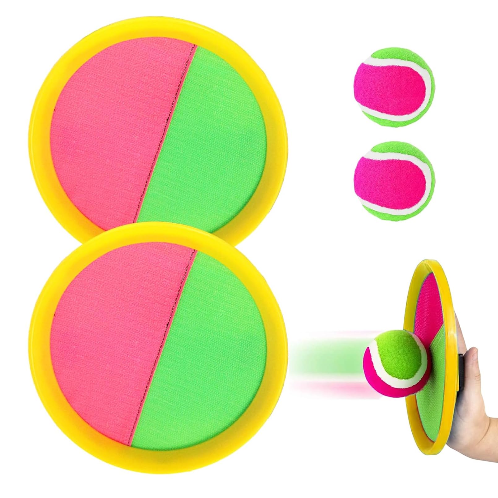 Klettballspiel, Outdoor Klettballspiel für Kinder, 2 Paddel und 2 Bälle, Outdoor Spielzeug Sommer Spielzeug Draußen, Spaß im Freien Spiel Fangball Spiel, für Kinder ab 2 3 4 5 6 7 8 9 10