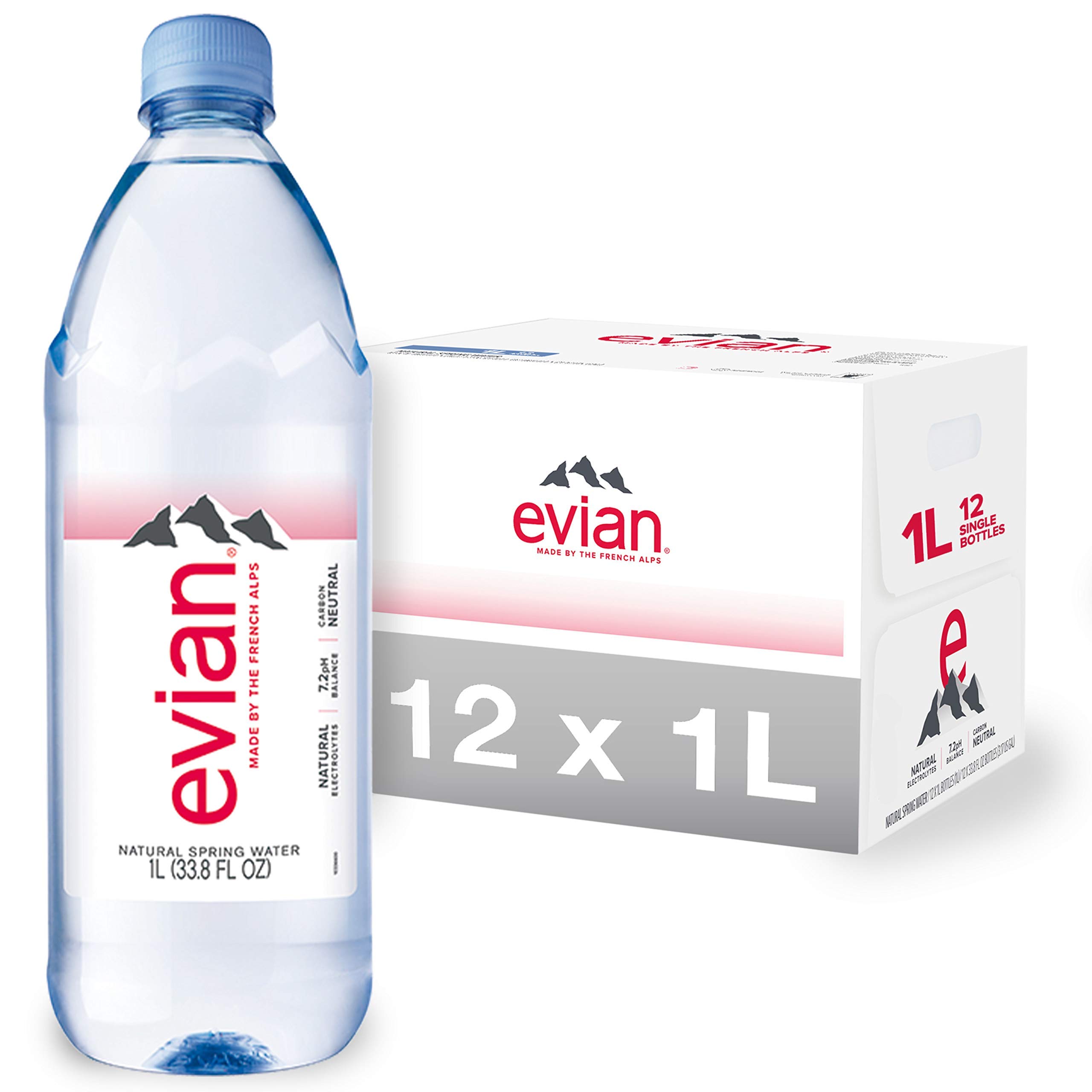 evian Natural Spring Water, Naturally Filtered Spring Water in Large Bottles, 33.81 Fl Oz (33.8 Fl Oz (Pack of 24))