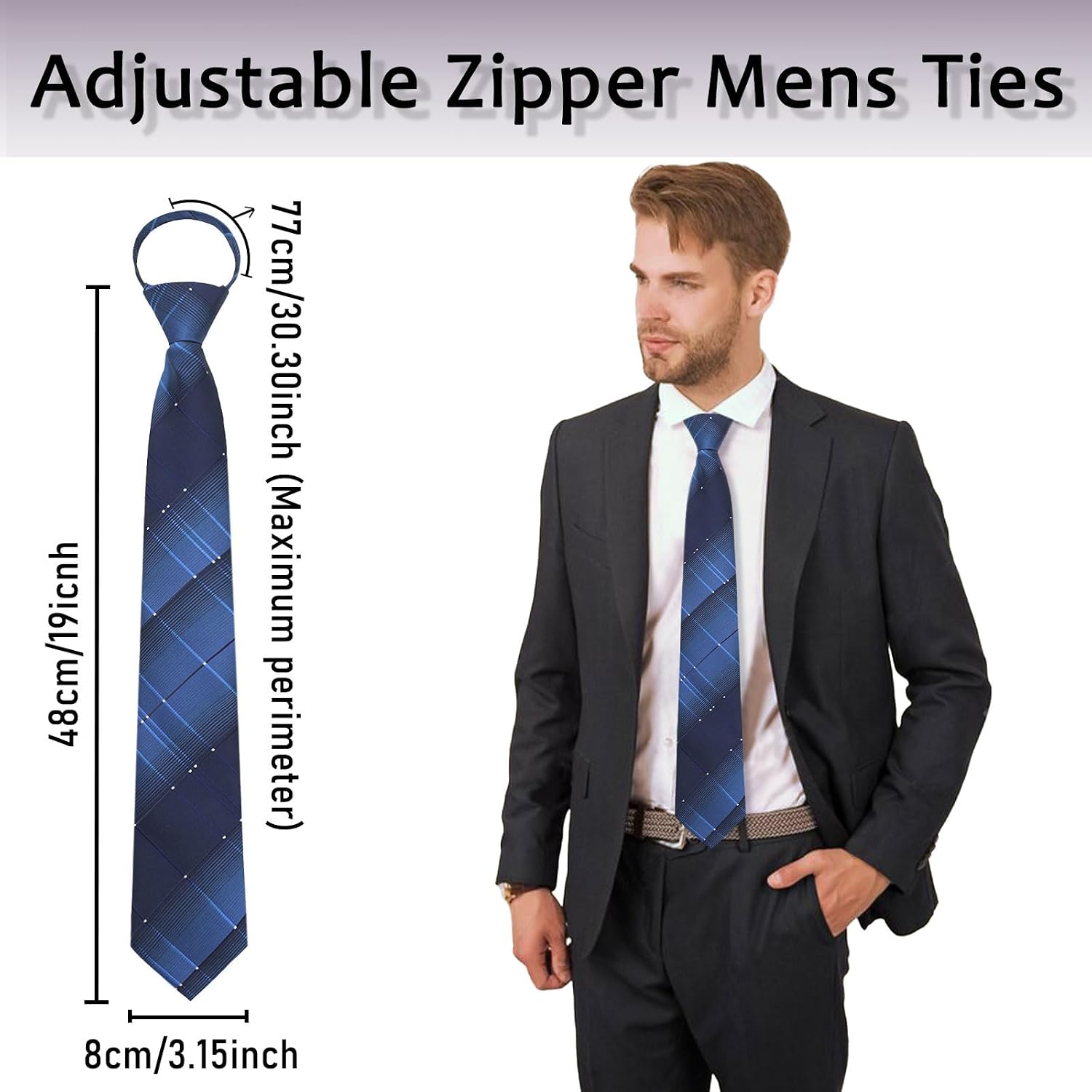 LJBFNN Ties for Men, 3.15'' Men's Pre-tied Ties Adjustable Mens Zipper Neck Tie for Business Wedding Party Shirt Accessories