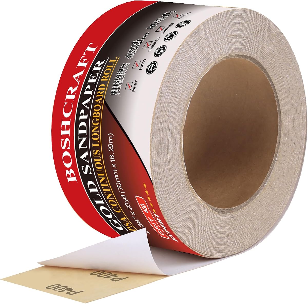 BOSHCRAFT Papel de lija para longboard PSA de grano 320, papel de lija autoadhesivo de 2-3/4" x 20 yardas para lijadora de archivos de aire para carpintería y automoción