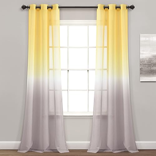 Lush Decor Umbre Fiesta - Par de paneles de cortinas traslúcidas para ventana, 84 pulgadas de largo x 38 pulgadas de ancho, amarillo y gris Lush Decor Umbre Fiesta - Par de paneles de cortinas traslúcidas para ventana, 84 pulgadas de largo x 38 pulgadas de ancho, amarillo y gris
