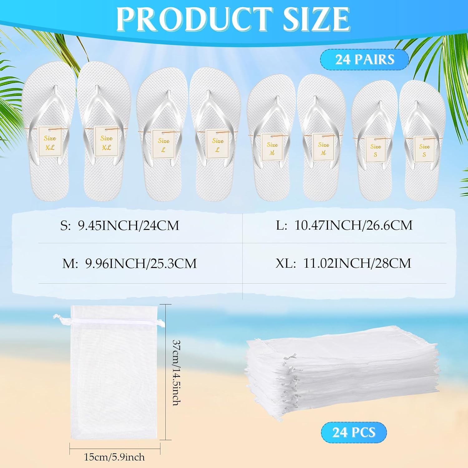 Unittype 24 Pairs Flip Flops Bulk for Wedding Guest Slippers Wedding Flip Flops with Cards Bags for Pool Beach Party