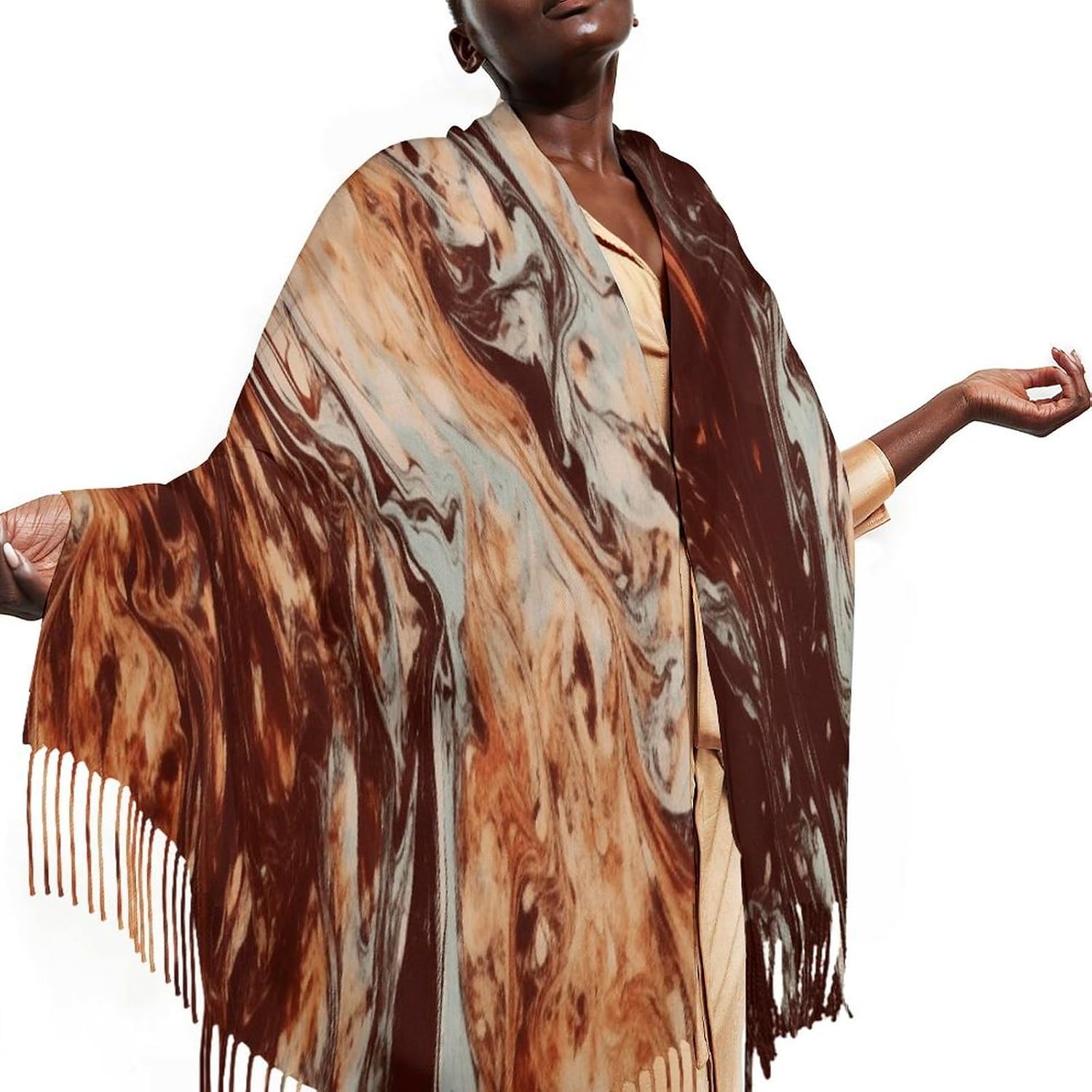 Marble Mixed Brown Scarf for Women Men Classic Fashion Blanket Scarves Soft Cashmere Feel Scarf Cold Weather Warm Long Shawl Winter Large Scarves Classic Blanket Scarfs Thick