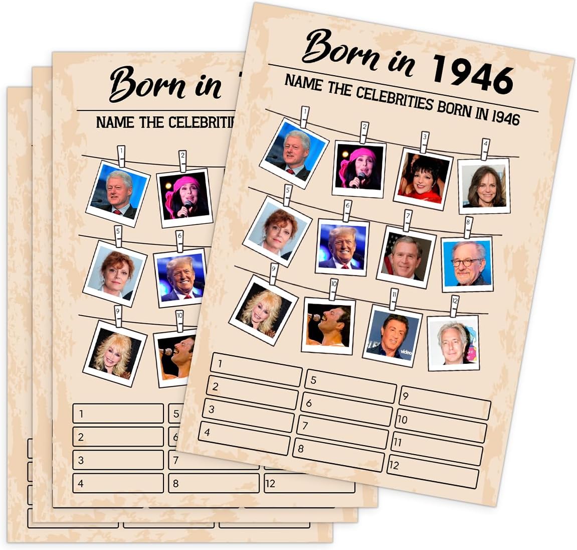 QUPT 80th Birthday Party Games, Born in 1946 Games, Birthday Party Supplies for Adults, Fun 1946s Party Game，Pack of 30 Cards