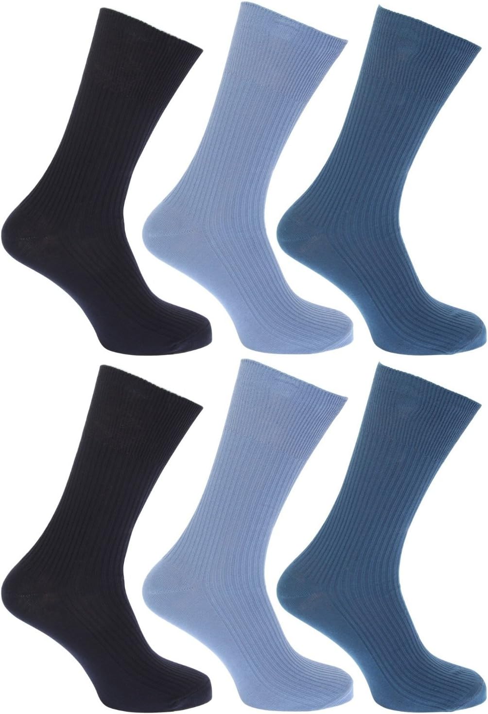 6 Pair Pack Mens 100% Cotton LOOSE Wide Soft Top No Non Elastic Short mid calf SOCKS. To Fit UK Foot Sizes 6-11