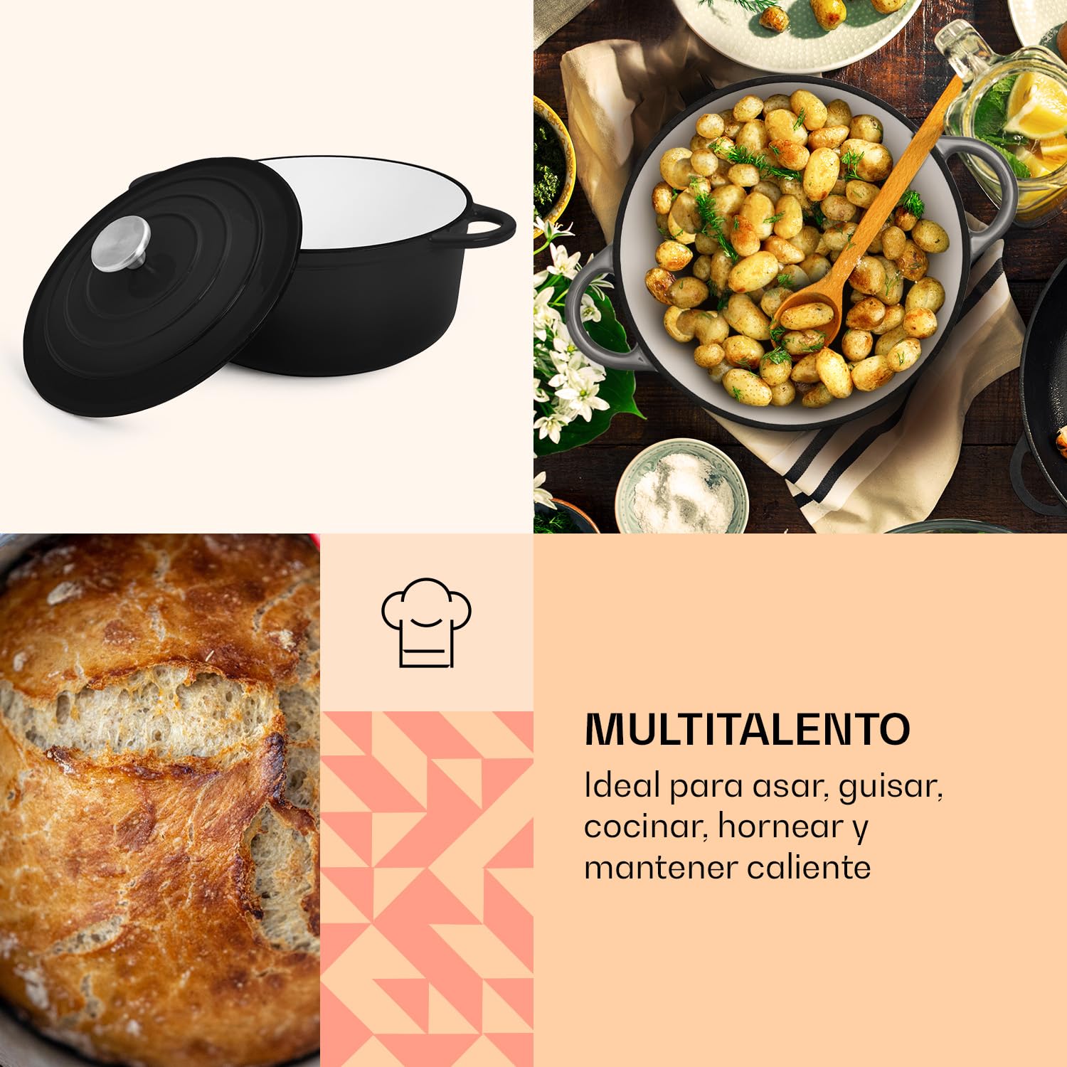 Casseruola in ghisa con coperchio da 4 l, pentola per esterni, pentola resistente al forno, casseruola in ghisa smaltata, impermeabile, forno olandese ad induzione