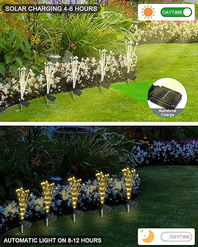 Miniatura 7 de Luces solares mejoradas para jardín con 10 lámparas LED, luces de luciérnaga alimentadas por energía solar, luces de paisajismo al aire libre