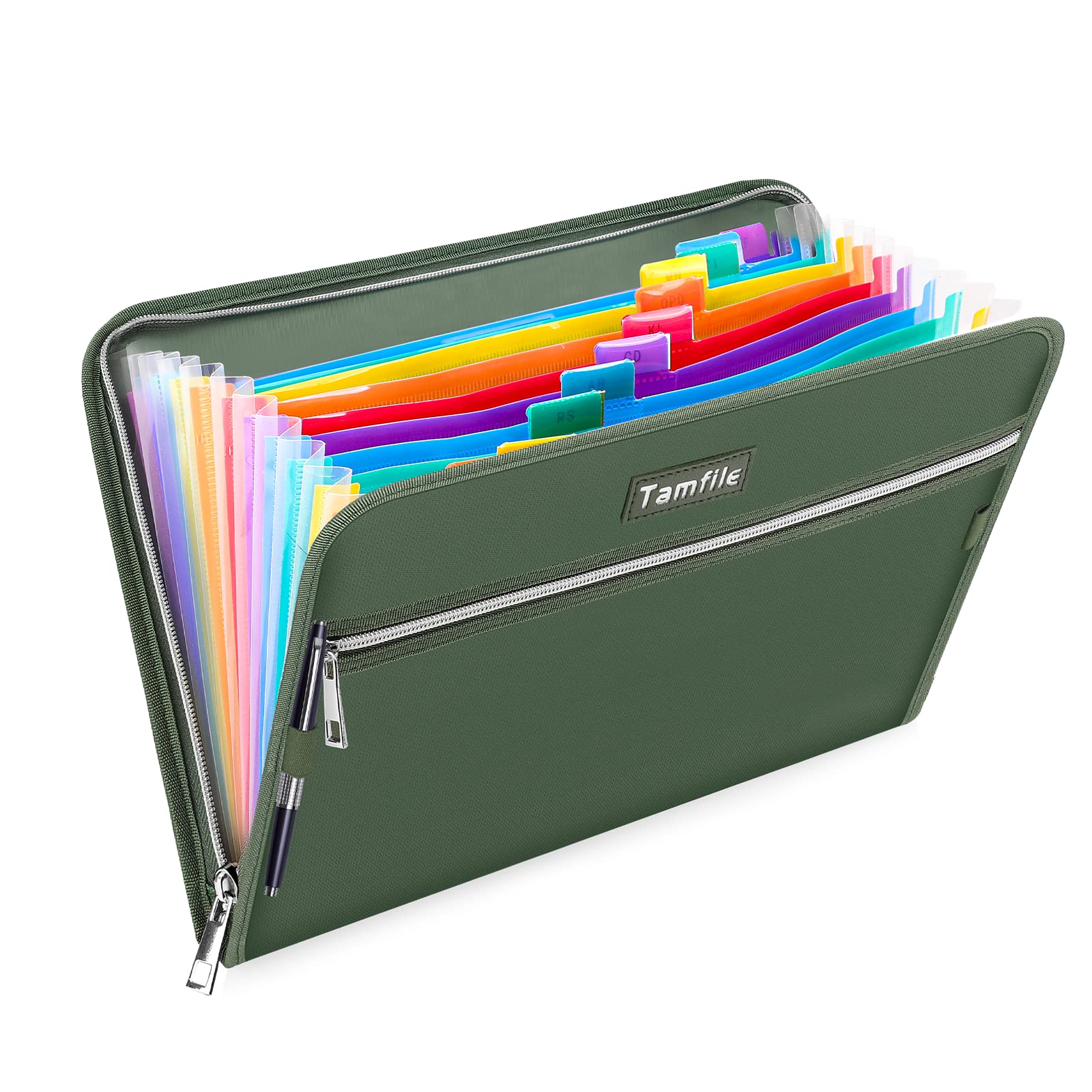 Fireproof Safe Accordion File Organizer Bag Folder,Waterproof Expanding Filing Folder with 14 Pockets, A4 Letter Size, Document Organizer Holder and Color Labels /2 Zipper (Green 14.3" x 9.8") โ image 1