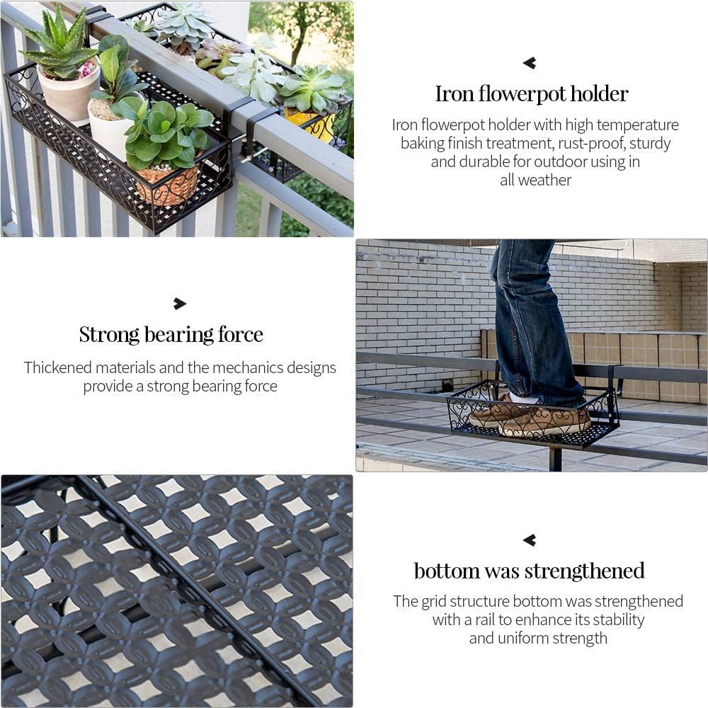 Hanging Balcony Flower Pot Brackets, Plant Holder Box Stand Railing Shelf Hanging Plant Rack, Indoor, for Office, Home, Shopping Mall, Bar, Balcony Garden, Gardening