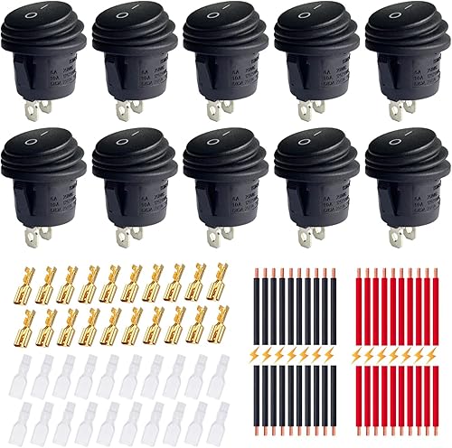 Interruptores basculantes redondos impermeables On Off, Ampper de 2 pines, 12 V CC y 250 V125 V CA 0.787 in, interruptor de palanca redondo SPST con