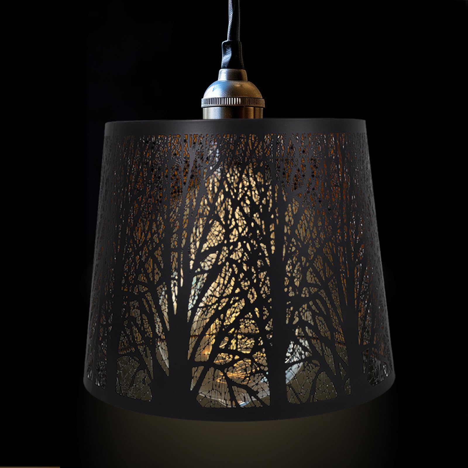 abat-jour en Métal Creux Sculpture Forêt abat-jour Rustique Cylindrique pour Lampe de Table Applique Murale ou Lampadaire Décoratif 1 Pièce Accessoire Éclairage