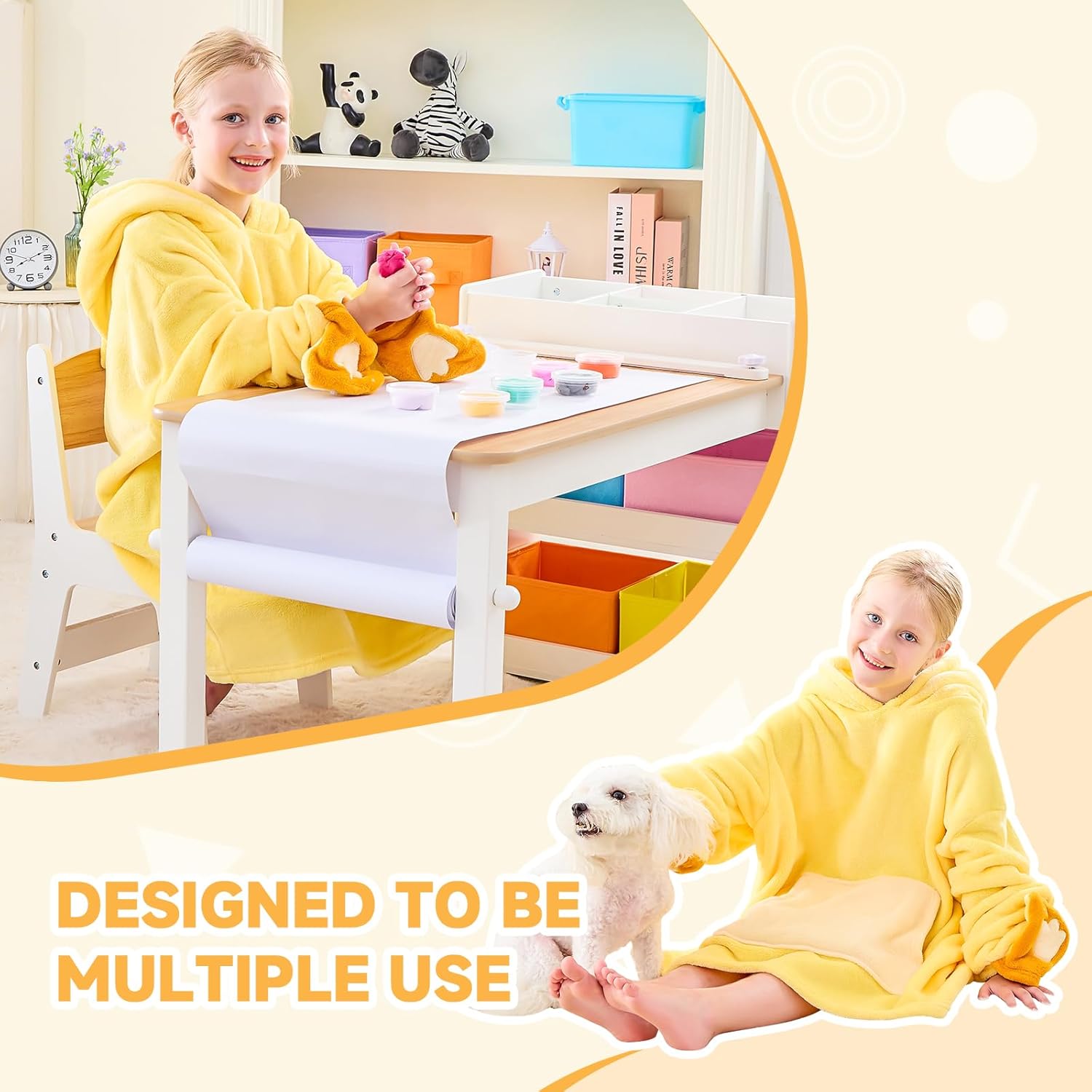 IFNOW Wearable Blanket Hoodie Kids, Oversized Fleece Blanket Sweatshirt Christmas Birthday Gifts for Boys, Girls, Teen Hoodie with Portable Foldable Blanket Pillow Animal Embroidery 5-15 Years Chicken - Image 7