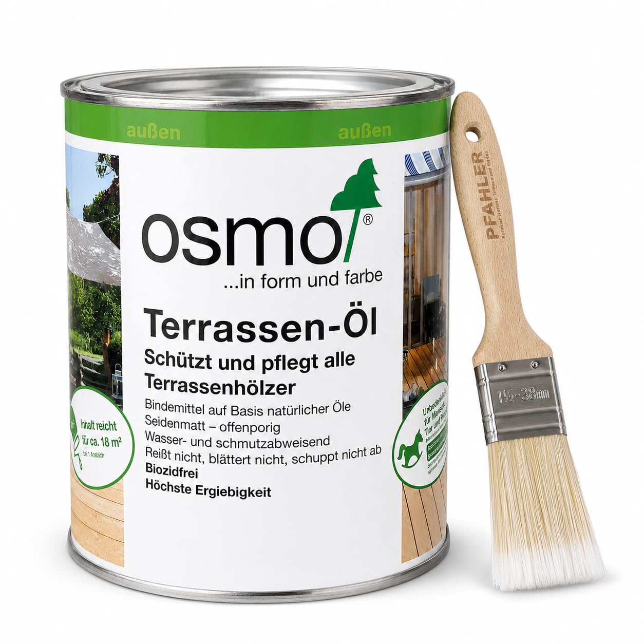 Osmo Terrassenöl 016 Bangkirai-Öl Dunkel 0,75l + Pinsel von Pfahler. Terrassen-Öl Holzschutz für Terrassen Fassaden Gartenmöbel Wasserabweisend UV-beständig