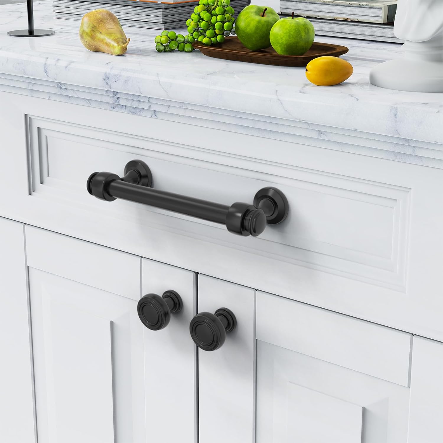 Chibery 10 Pack Cabinet Hardware Pulls, 4 inches (102 mm) Hole Centers, Alloy Zinc, Easy to Clean, Template, Matte Black Cabinet Handle for Kitchen Cabinets Cupboard Drawers Closet Dressers Bathroom
