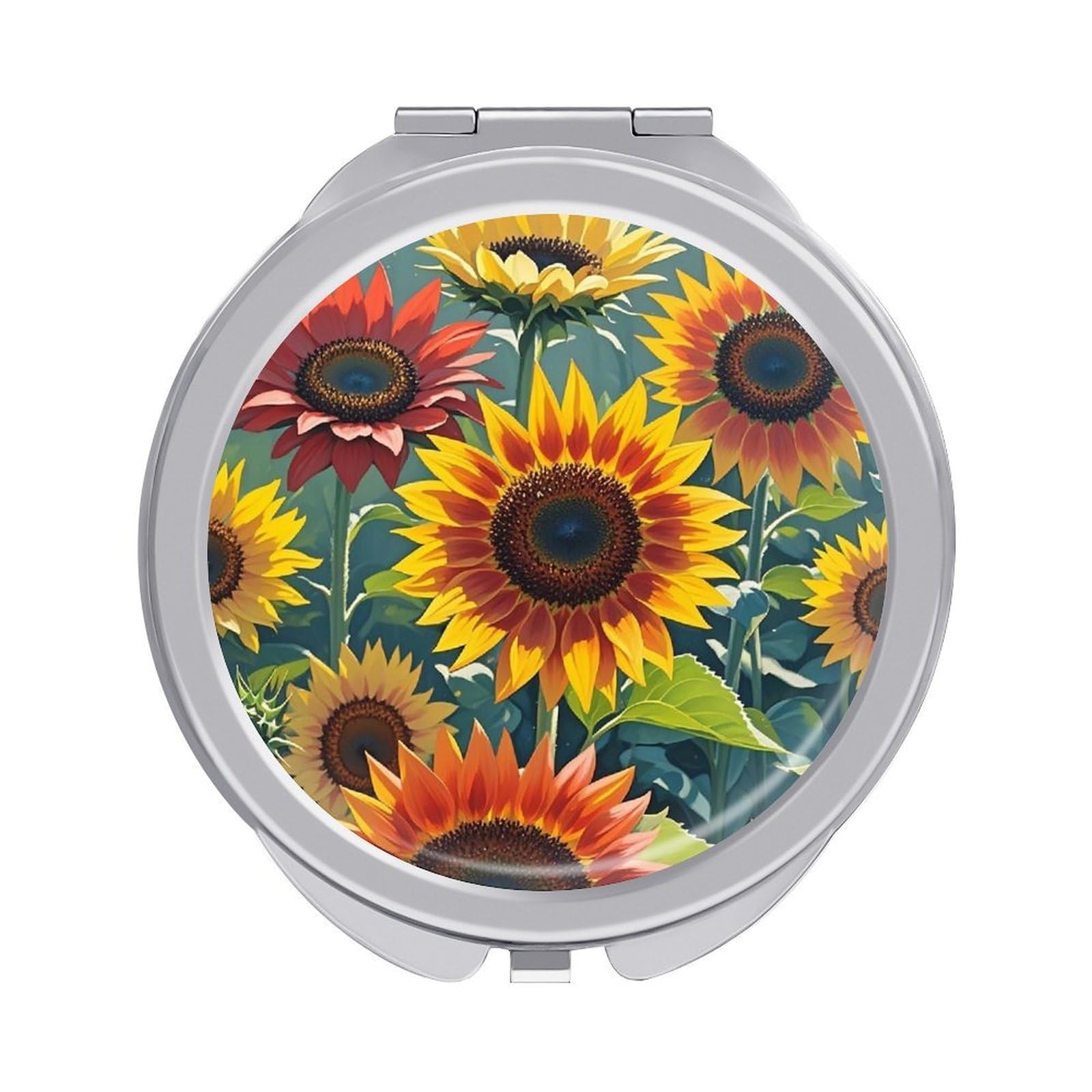 VstaDank Red and Yellow Sunflowers Travel Makeup Mirror 2 X /1 X Magnifying Mini Vintage Pocket Mirror for Purse Small Portable Folding Small Round Mirrors Portable Vanity Mirrors for Women