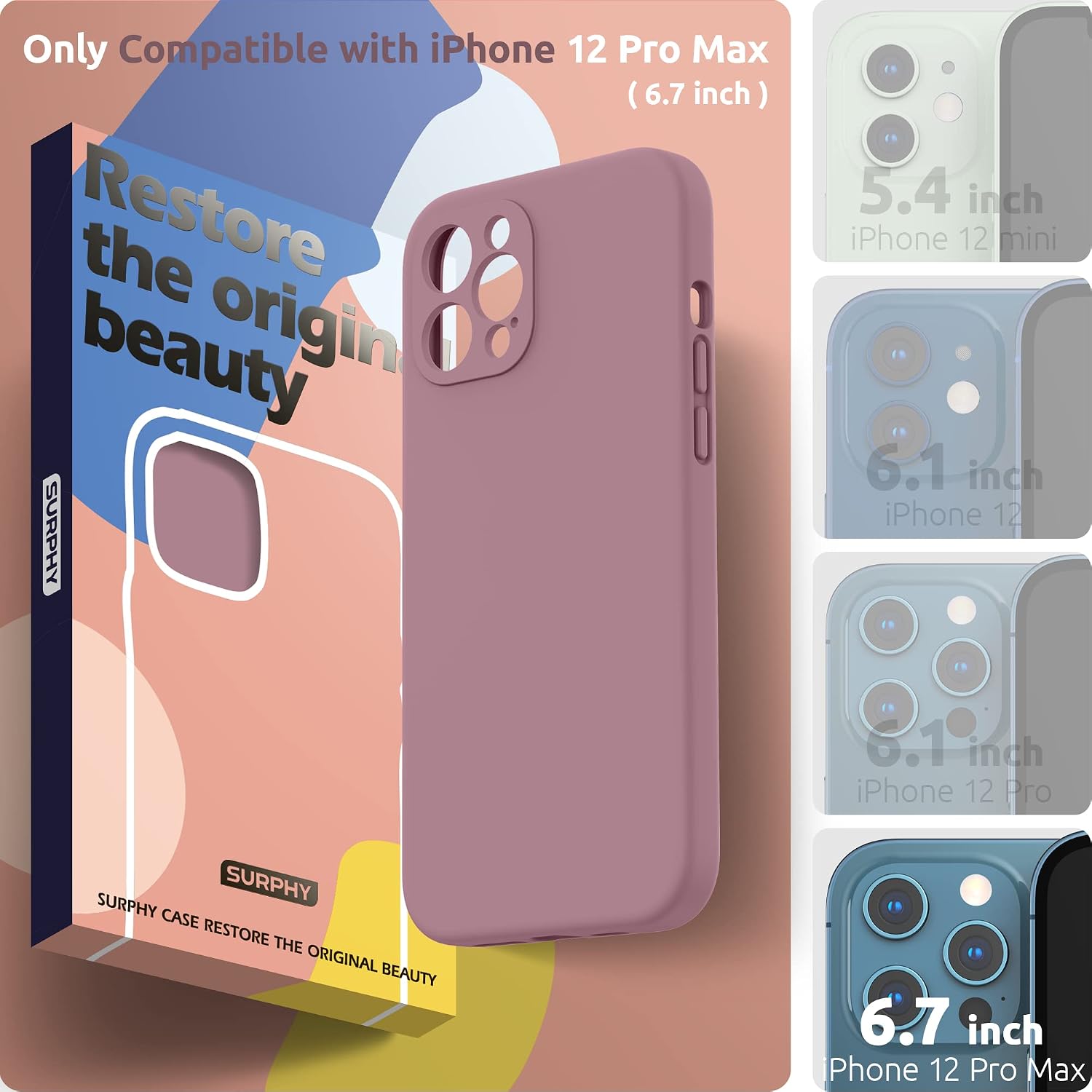 SURPHY Silicone Case for iPhone 12 Pro Max Case 6.7 inch, Individual Protection for Each Lens, Liquid Silicone Phone Case with Microfiber Lining (Lilac Purple)