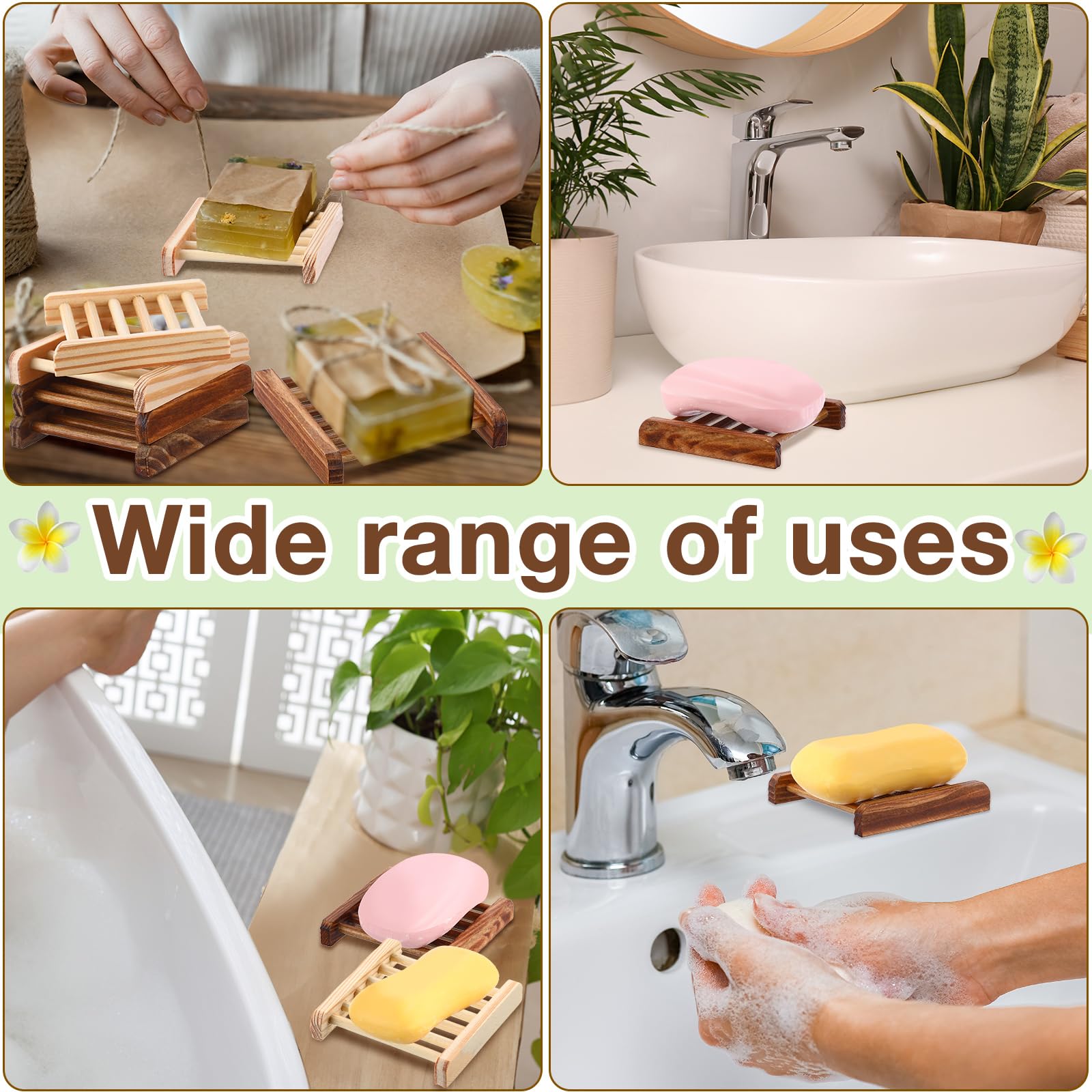 Amyhill 100 jaboneras de madera de bambú a granel para baño, jaboneras de madera para bar, platos autodrenantes, bandeja de manualidades a mano, 3.3 x 3.3 x 0.67 pulgadas (color madera, color carbón)