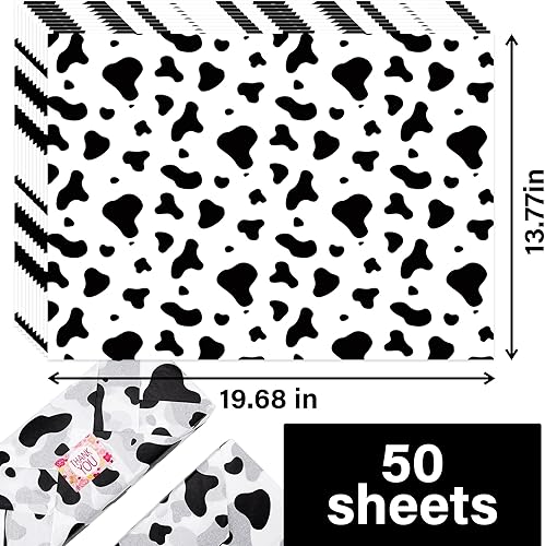Miniatura 4 de Hi Sasara 50 hojas de papel de seda con estampado de vaca, 14 x 20 pulgadas, papel de seda con estampado de vaca para bolsas de regalo, papel de