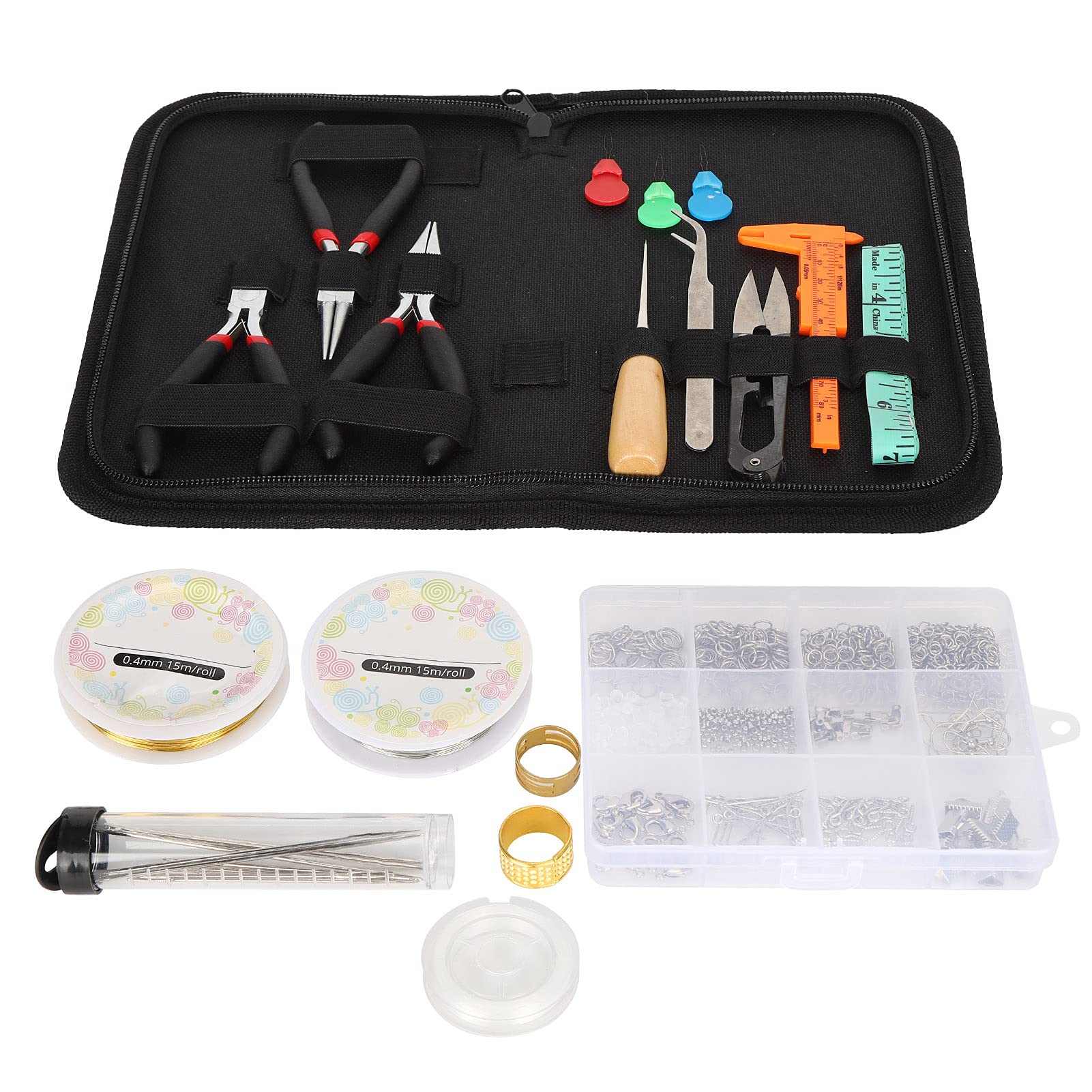 Multizenic Schmuckherstellungszubehör-Kits, Zubehör für DIY-Schmuckherstellungskits, handgefertigte Perlenwerkzeuge mit Zange, Schere und Aufbewahrungsbox, komplettes Set für die Reparatur