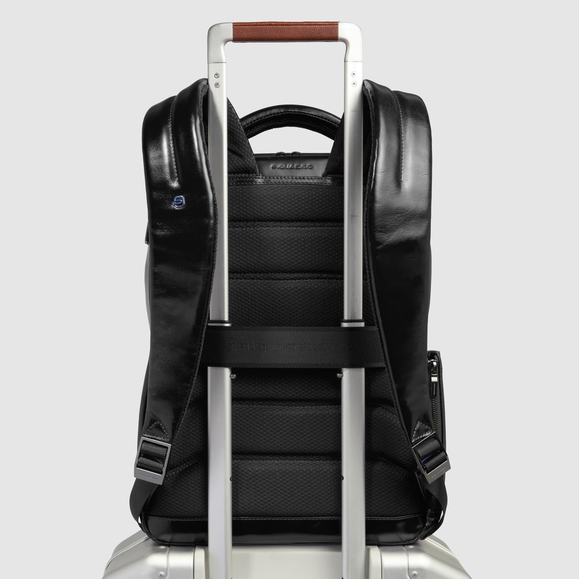 Piquadro - Sac à Dos Fast-Check Porte-PC 14" en Cuir - Homme - Noir
