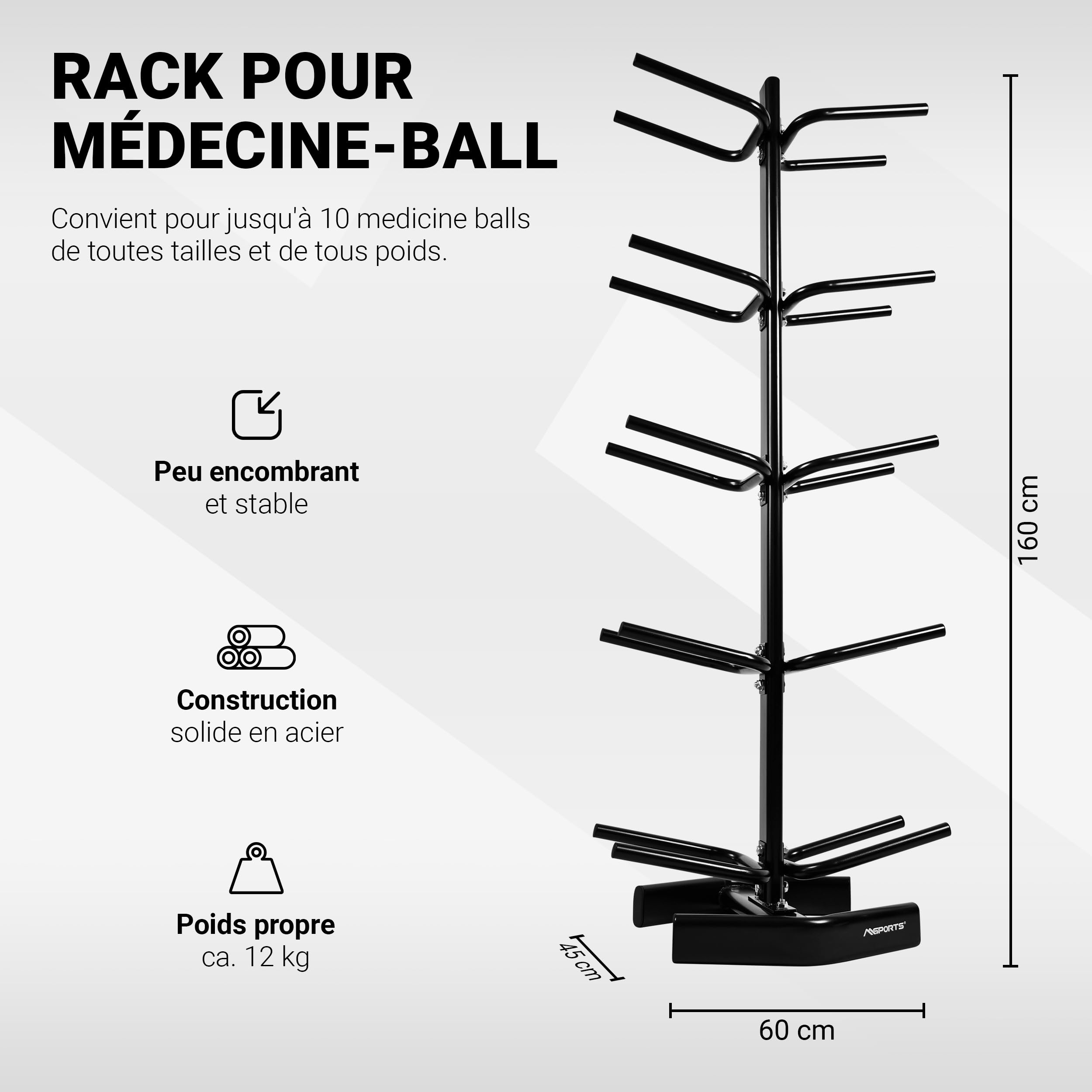 MSPORTS Étagère pour 10 balles de gymnastique ballon médicinal