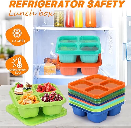 Miniatura 5 de Paquete de 4 recipientes Bento para aperitivos, 4 compartimentos para almacenamiento de alimentos, lonchera de paja de trigo, contenedor de plástico