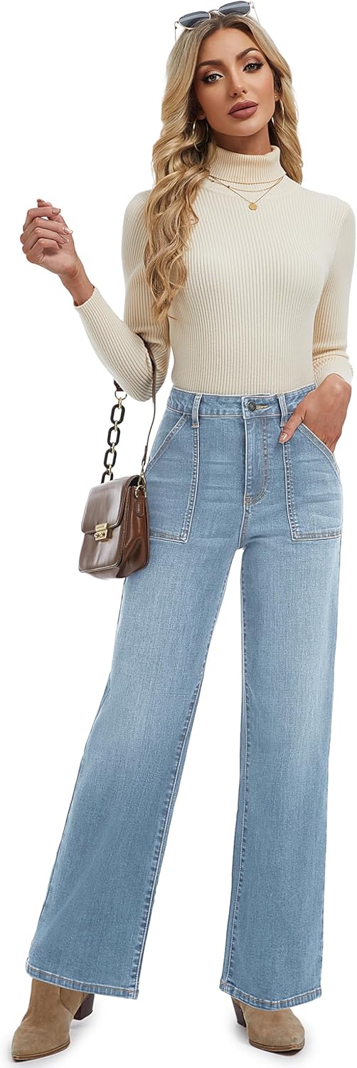 YUCOLEN Straight Leg Jeans for Women High Waisted Jeans Loose Wide Leg Stretchy Denim Pants with Pockets Fashion - Image 6