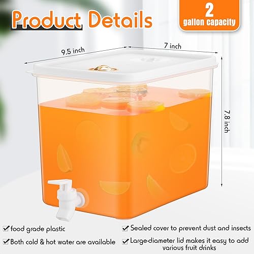 Miniatura 2 de Domensi Paquete de 4 dispensadores de bebidas para nevera de 2 galones con tapa a prueba de fugas, filtro de pantalla, contenedor de jugo sellado de