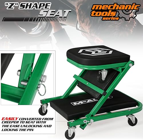 Miniatura 26 de M-AUTO Z Creeper plegable 2 en 1 - Enredadera y asiento plegable para automóvil, silla de garaje ajustable de 36 pulgadas para acostarse o sentarse