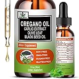 Vita letuo Organic Oil of Oregano with Black Seed Oil, Oregano Oil Liquid Drops w/Garlic Olive Leaf Elderberry for Immune,Digestive Support & Antioxidant,Seasonal Support Supplement for Women Men