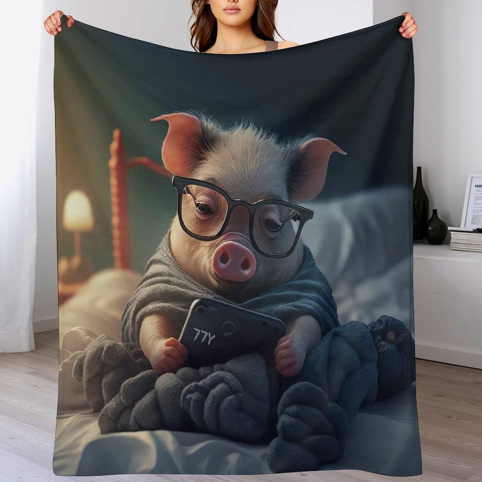 Manta de cerdo de franela 140 x 180 cm regalo original para cama
