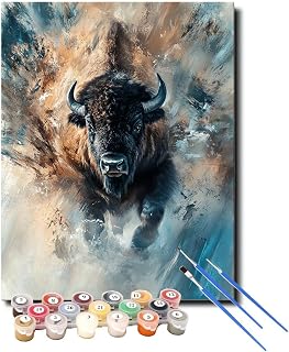 XCJFGO Bison Buffalo Paint by Numbers for Adults, Animals Buffalo Paint by Number on Canvas Without Frame, DIY Oil Painting for Gift Home Wall Decor 16" W x 20" L