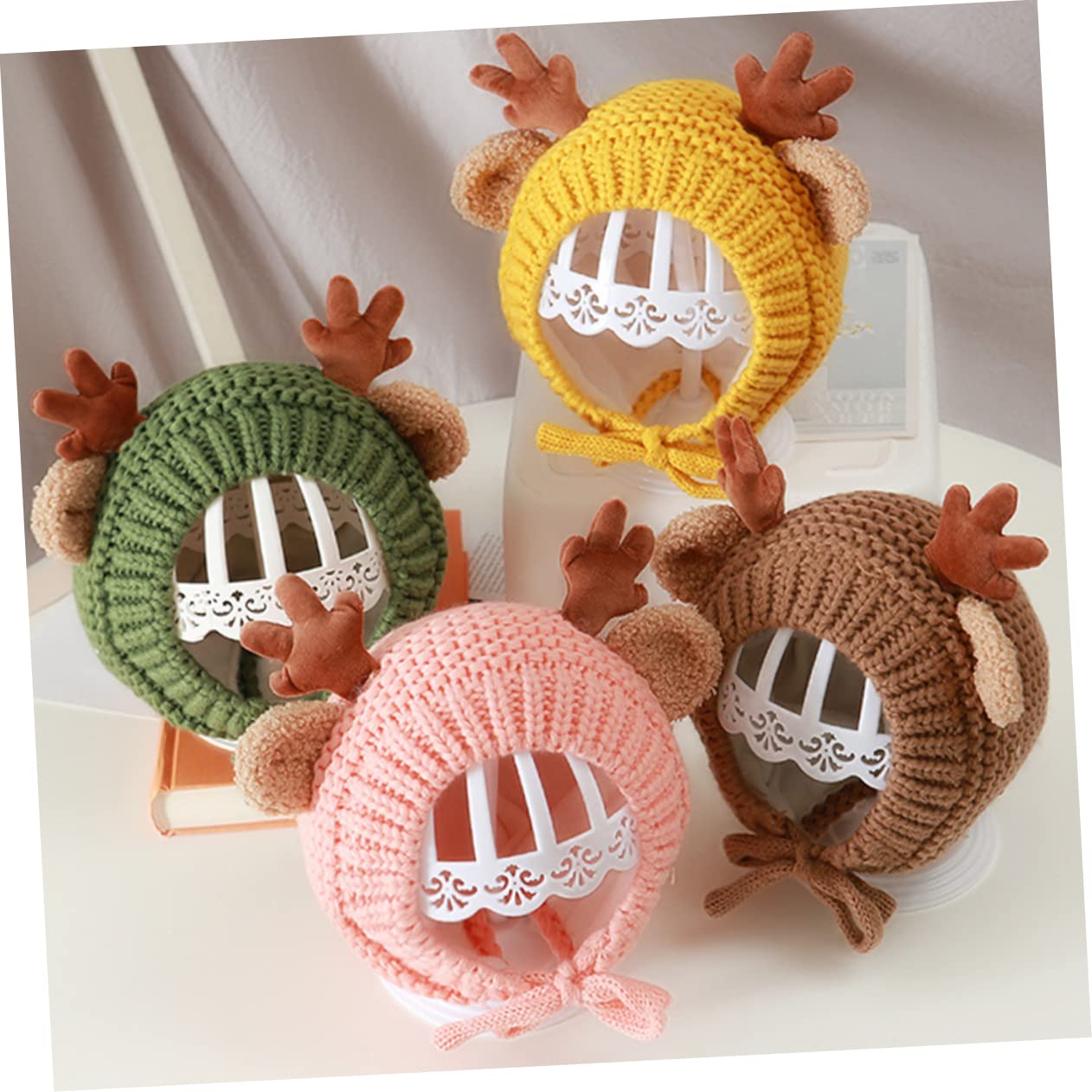 SHERCHPRY Gorro Navideño De Asta Sombrero De Venado De Navidad Gorro De Bebe Gorra con Forro Polar para Bebé Gorro De Reno Gorro De Punto con Forro Polar para Bebé Yellow