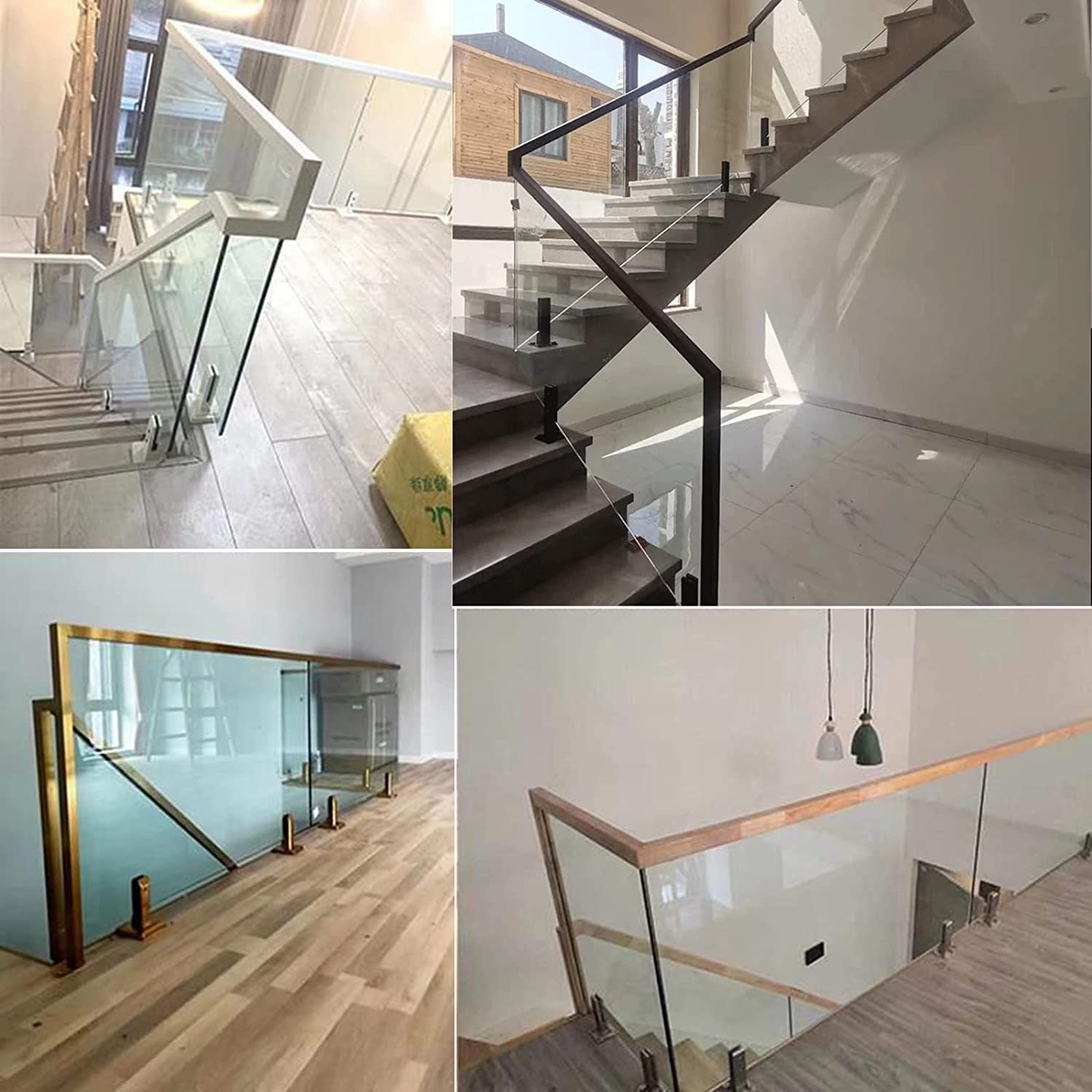 Zaciski do szklanych czopów, 20 szt. zacisków ze stali nierdzewnej 304, kwadratowe regulowane klipsy do balustrady, schodów, poręczy, drzwi, bardziej niezawodne (10 szt., 200 mm)