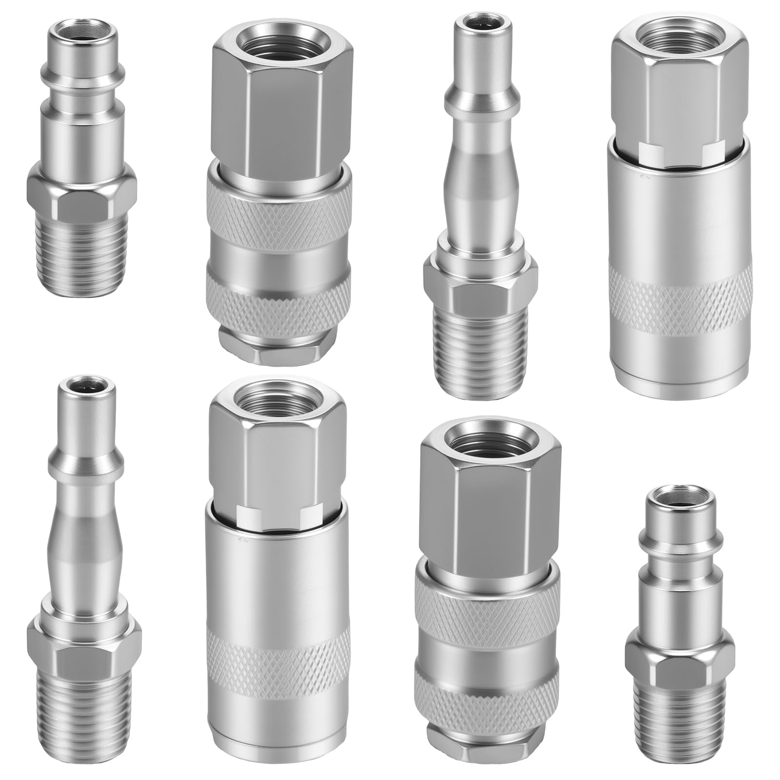 8 unidades de acoplamiento de aire comprimido Euro con rosca exterior 1/4 pulgadas Conector de acoplamiento de aire comprimido inoxidable Adaptador de acoplamiento rápido Compressed Air Fittings para