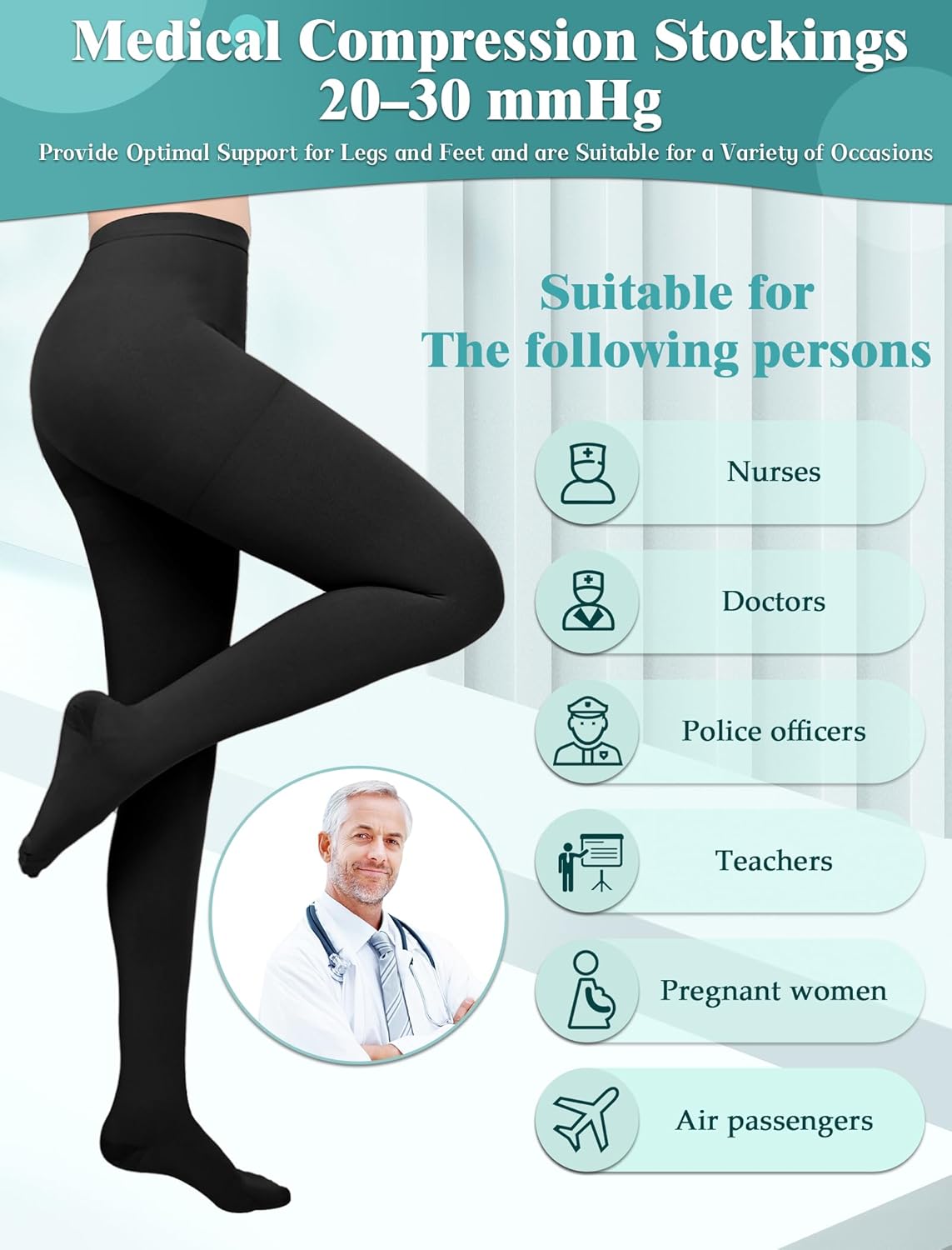 Medical Compression Stockings for Women 20-30mmhg, Reinforced Support Comfortable Compression Hose Pantyhose, Compression Tights Socks Women - Image 3