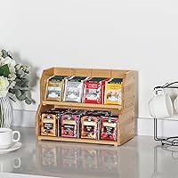 Vista 4 de Organizador de bolsas de té de bambú apilable de 2 capas y estante - Contenedores de madera para cajas de té - Soporte para encimera o gabinete