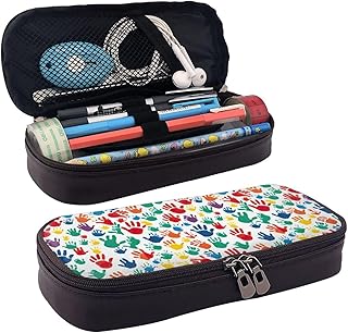 Hand Print Print Leather Flap Cosmetic Case, Cosmetic Bag, Zipper Storage Bag, Leather Flap Stationery Bag