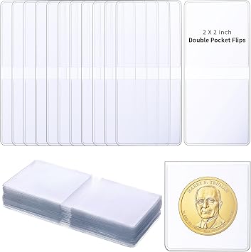 200 Pack 2 x 2 Inch Double-Pocket-Coin-Flips - Coin Pocket Holders, Unplasticized Coin Sleeves, Vinyl Coin Collection Holder for Long Term Coin Storage, Safety Coin Flips, Vinyl Coin Flips